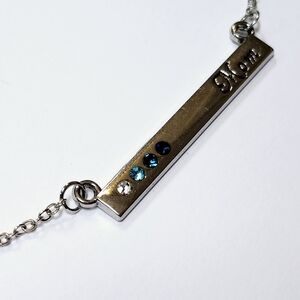 Silver 'Mom' Bar Necklace with Blue and Clear Accents